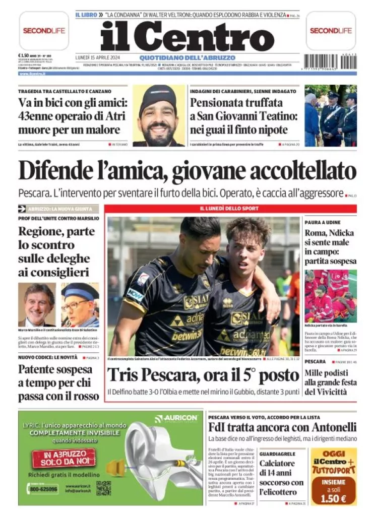 Prima-pagina-il centro-oggi-edizione-del-2024-04-15